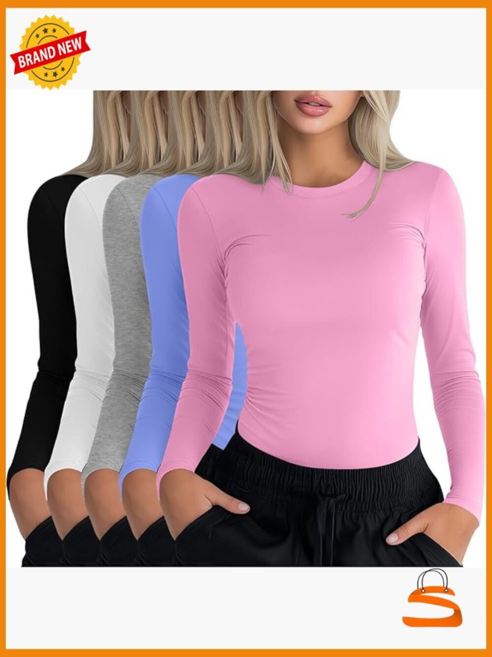 5-Pack Long Sleeve Underscrub Tops Slim Fit Crew Neck Stretch Cotton Soft